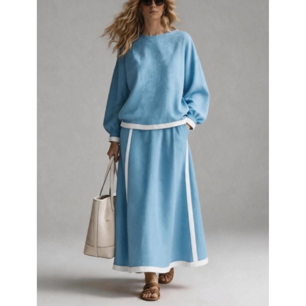 Women'S Fashion Sweatshirts - 여성 가을 신상 패치워크 O넥 긴팔