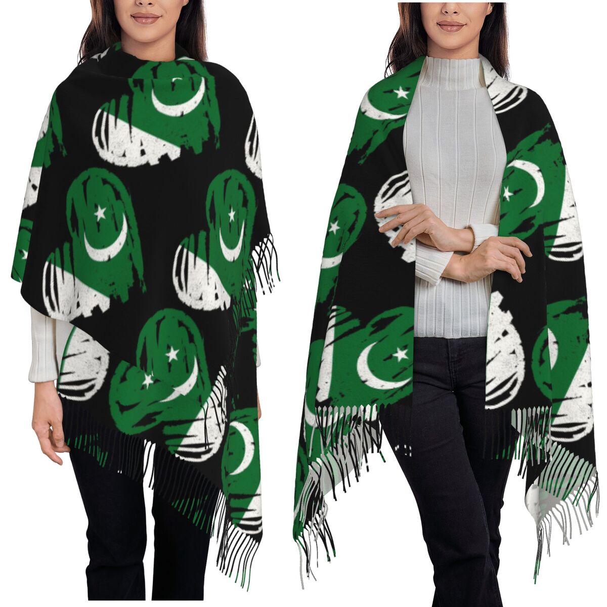 Women Fashion Pakistan - 파키스탄 국기 패턴 스카프, 여성용 부드럽고