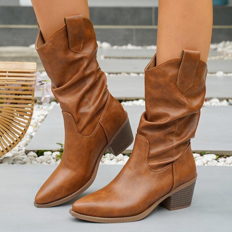 Winter Fashion Women Boots - 새롭고 세련된 다용도 포인티드 미들탑 굵은