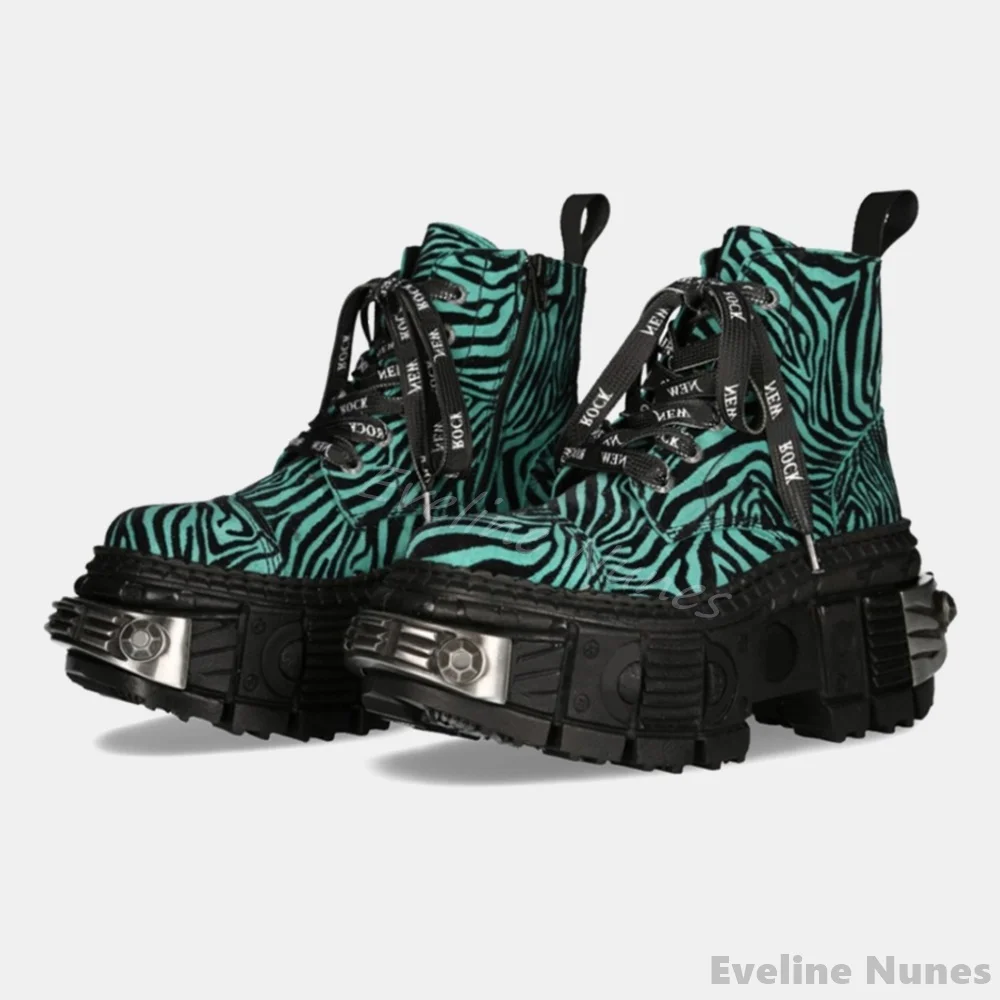 Winter Fashion Women Boots - 레트로 배색 레오파드 프린트 펑크 부츠