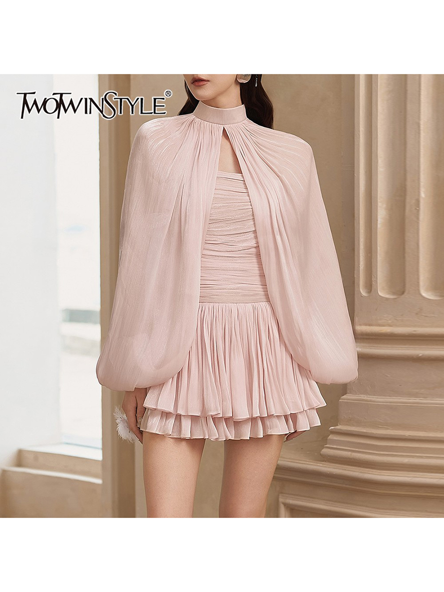 Ruched Dress Mini - TWOTWINSTYLE 여성용 스위트 스플라이스 셔링 투피스
