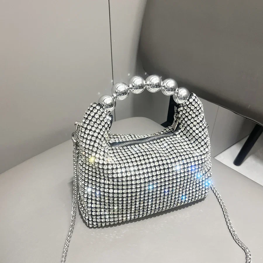 Women'S Fashion Boutique - 반짝이는 실버 라인스톤 클러치 백 여성용