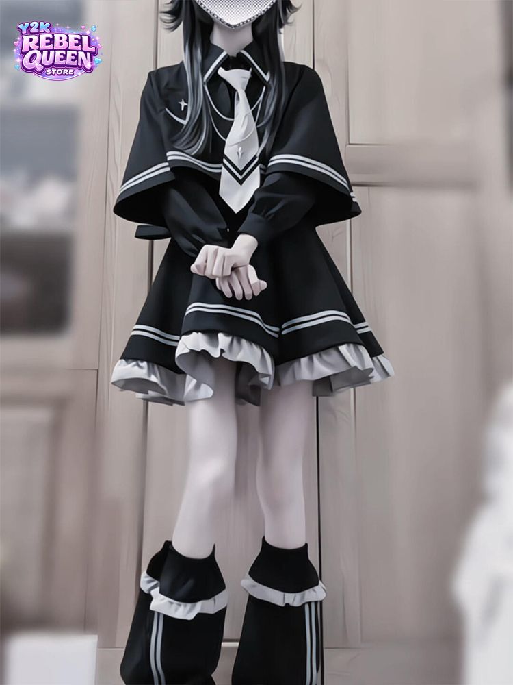 Ruched Dress Mini - 고딕풍 우아한 로리타 드레스 여성용 케이프렛