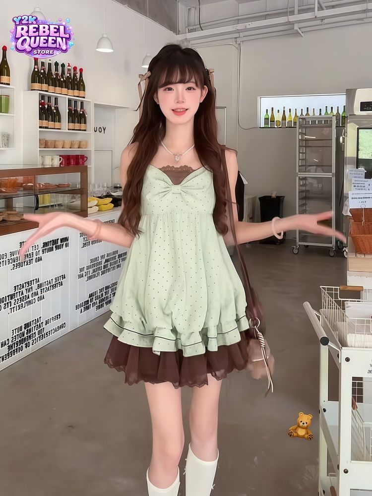Ruched Dress Mini - 코케트 스위트 코리안 폴카 도트 캐미솔