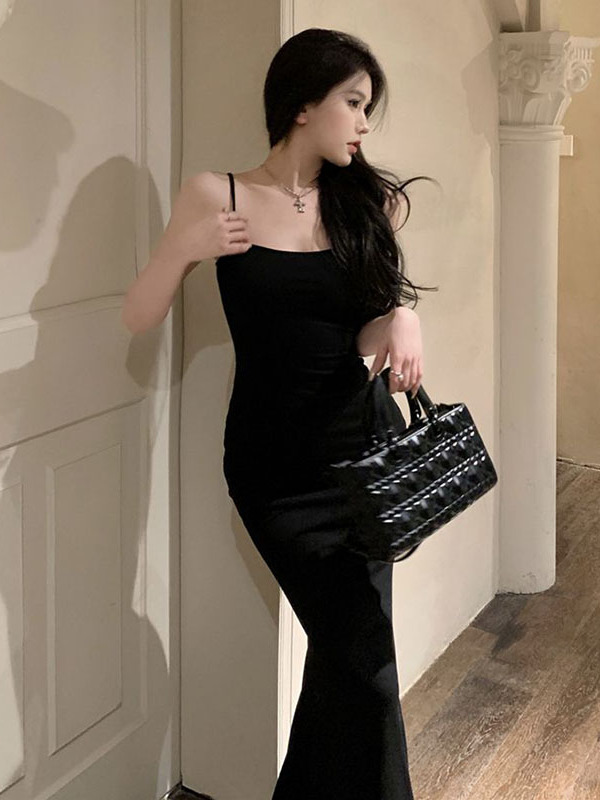 슬리밍 피쉬테일 롱 드레스 하이웨이스트 한국 스타일 출 - Women'S Young Fashion 리뷰 및 가격