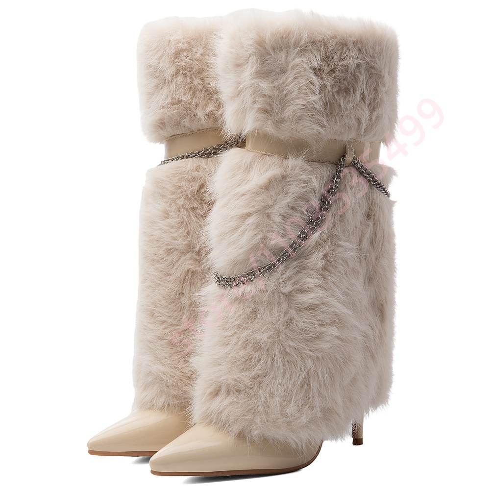 2026 플러피 퍼 미드 카프 부츠 여성용 에나멜 포인 - Winter Fashion Women Boots 리뷰 및 가격