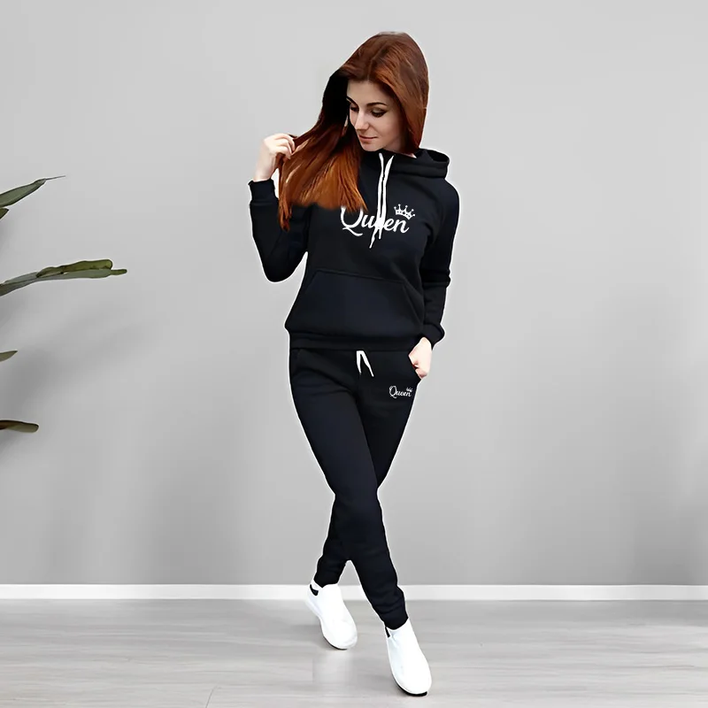 여성 트랙수트 퀸 레터 프린팅 후드 스웨트셔츠 세트 고 - Women'S Fashion Sweatshirts 리뷰 및 가격