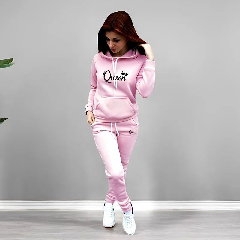 여성 트랙수트 퀸 레터 프린팅 후드 스웨트셔츠 세트 고 - Women'S Fashion Sweatshirts 리뷰 및 가격