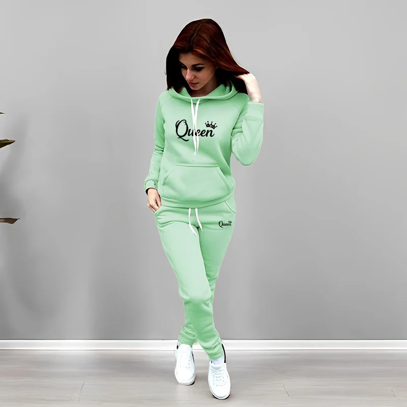 여성 트랙수트 퀸 레터 프린팅 후드 스웨트셔츠 세트 고 - Women'S Fashion Sweatshirts 리뷰 및 가격