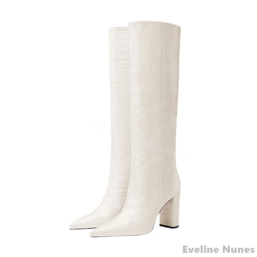 여성용 럭셔리 악어 패턴 부츠, 뾰족한 토, 청키 힐, - Winter Fashion Women Boots 리뷰 및 가격