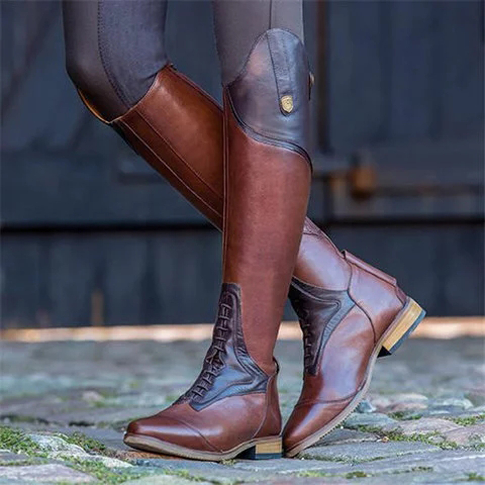 니하이 부츠 캐주얼 부츠 패션 신발 빈티지 투톤 리벳  - Winter Fashion Women Boots 리뷰 및 가격