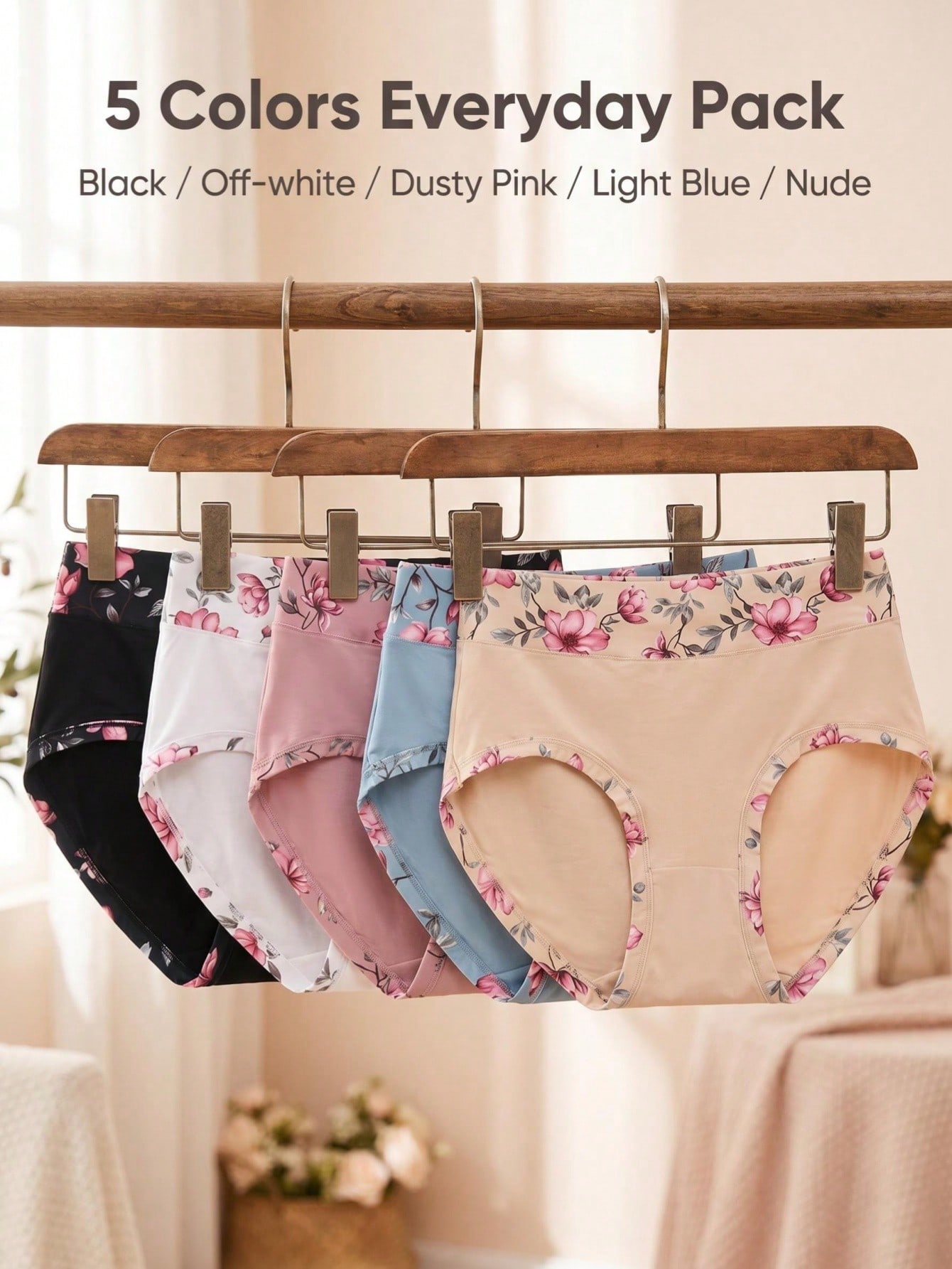 5PCS 플러스 사이즈 여성용 꽃무늬 팬티, 중간 허리 - Women'S Fashion Underwear 리뷰 및 가격