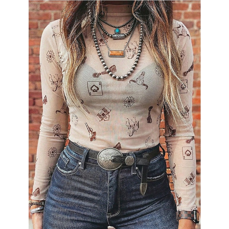 여성 가을 메쉬 터틀넥 슬림핏 긴팔 티셔츠 캐주얼 여성 - Women Fashion Styles 리뷰 및 가격