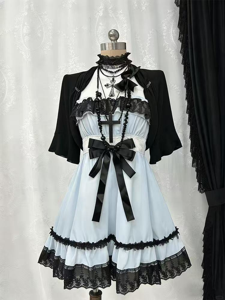 고딕 펑크 패션 귀여운 2피스 세트 여성 로리타 리본  - Ruched Dress Mini 리뷰 및 가격
