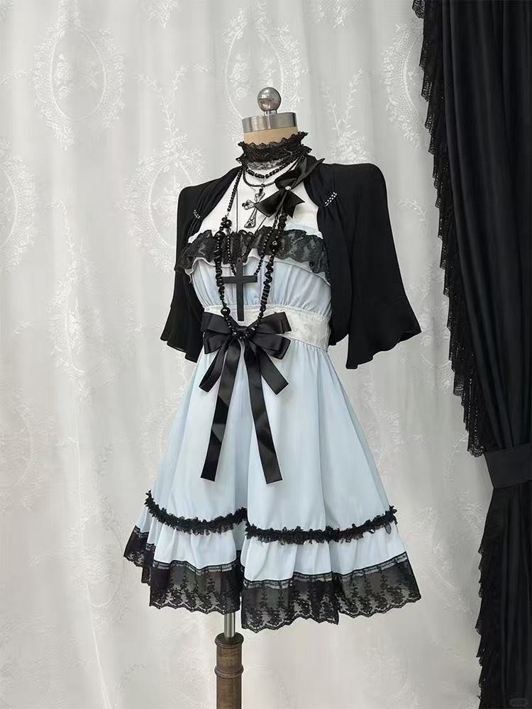 고딕 펑크 패션 귀여운 2피스 세트 여성 로리타 리본  - Ruched Dress Mini 리뷰 및 가격