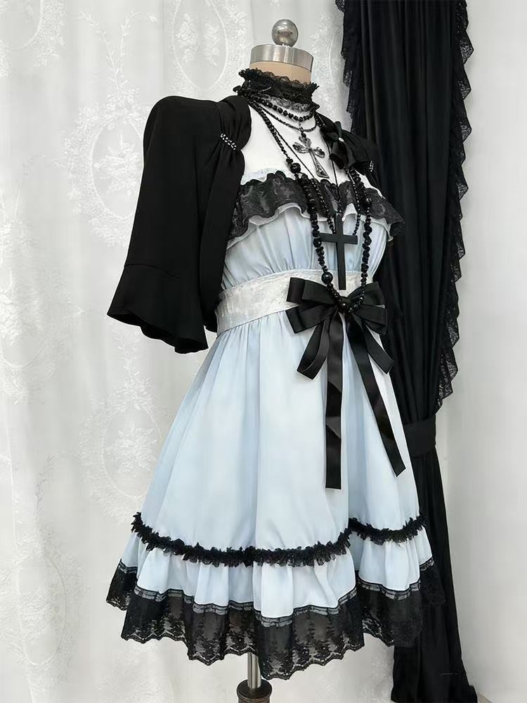 고딕 펑크 패션 귀여운 2피스 세트 여성 로리타 리본  - Ruched Dress Mini 리뷰 및 가격