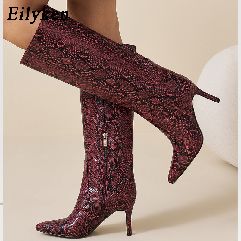 Eilyken 섹시한 얇은 하이힐 뱀피 무늬 여성 무릎 - Winter Fashion Women Boots 리뷰 및 가격