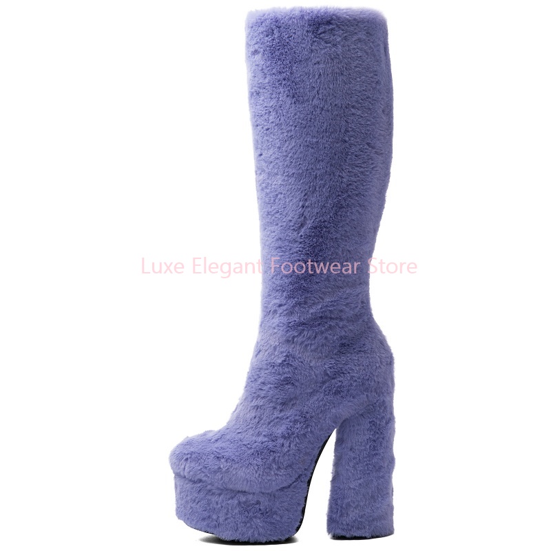 보라색 인조 퍼 라운드 토 플랫폼 니하이 부츠 여성용  - Winter Fashion Women Boots 리뷰 및 가격