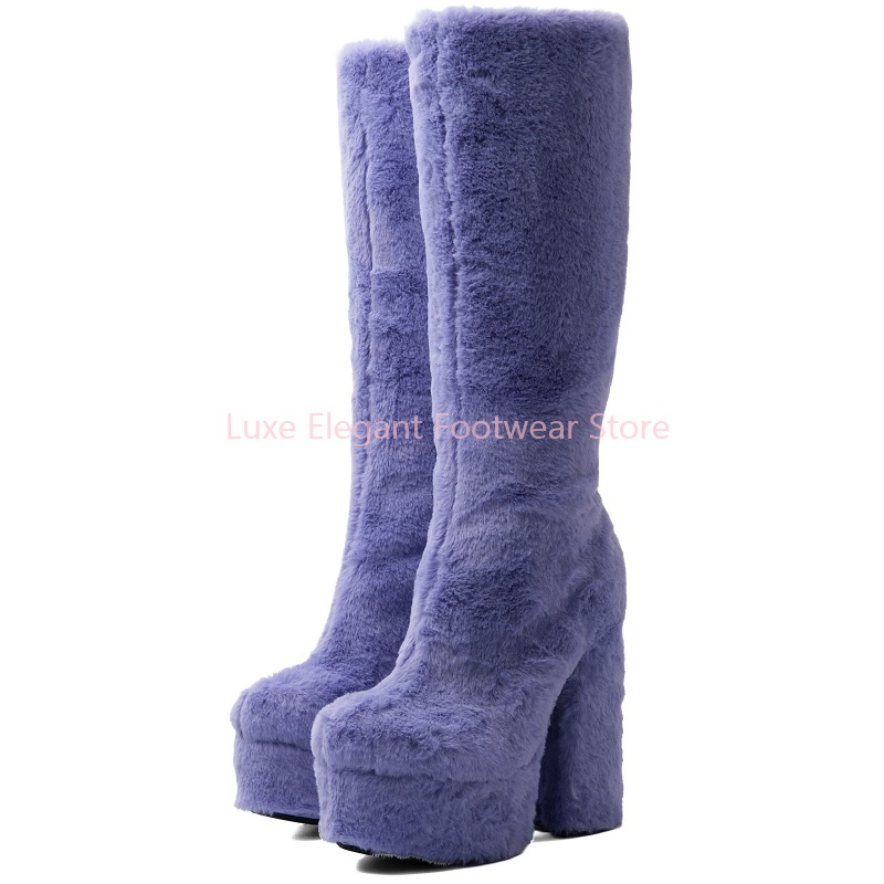 보라색 인조 퍼 라운드 토 플랫폼 니하이 부츠 여성용  - Winter Fashion Women Boots 리뷰 및 가격