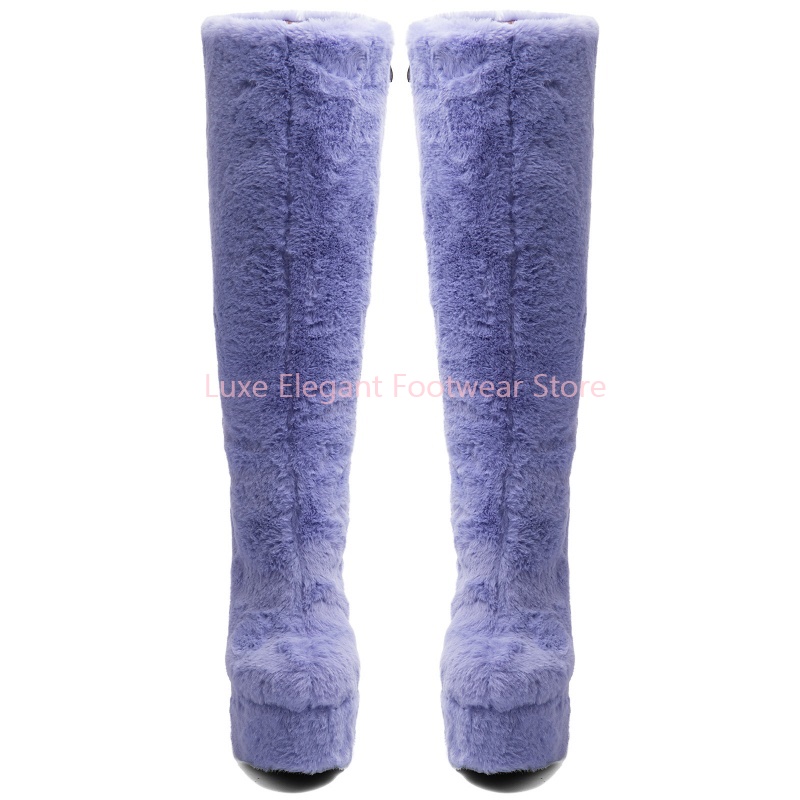 보라색 인조 퍼 라운드 토 플랫폼 니하이 부츠 여성용  - Winter Fashion Women Boots 리뷰 및 가격