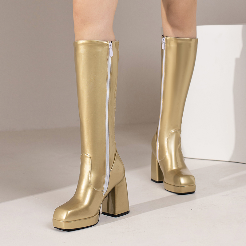 여성용 플랫폼 무릎 높이 부츠, 레드 특허 가죽 블록  - Winter Fashion Women Boots 리뷰 및 가격