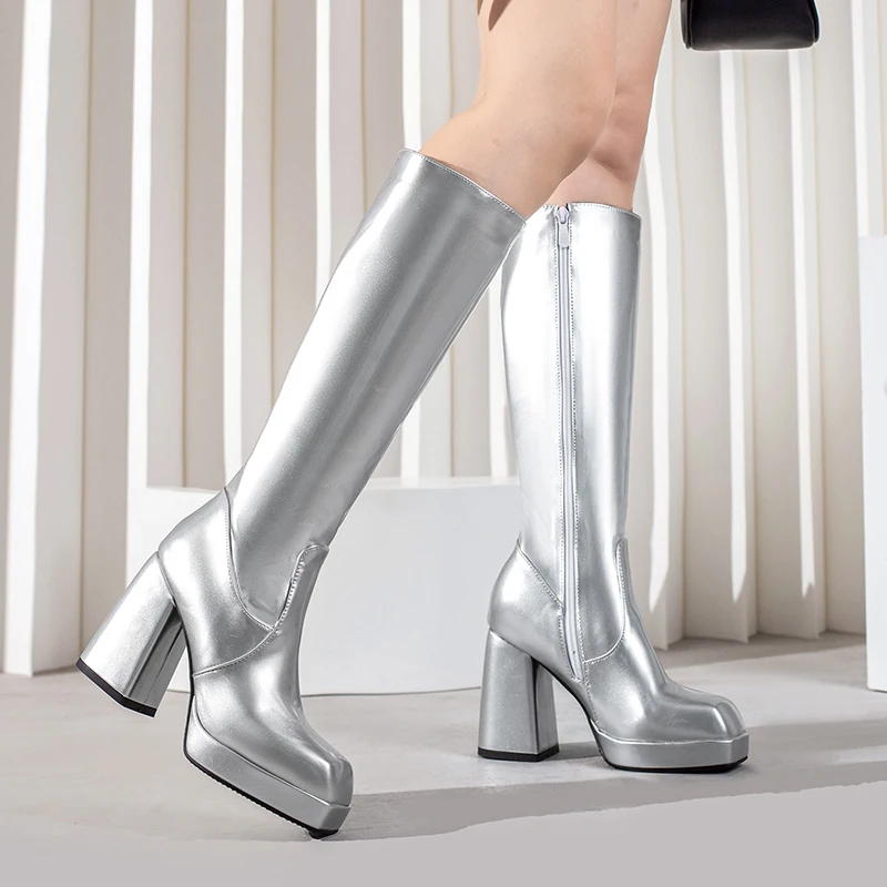 여성용 플랫폼 무릎 높이 부츠, 레드 특허 가죽 블록  - Winter Fashion Women Boots 리뷰 및 가격