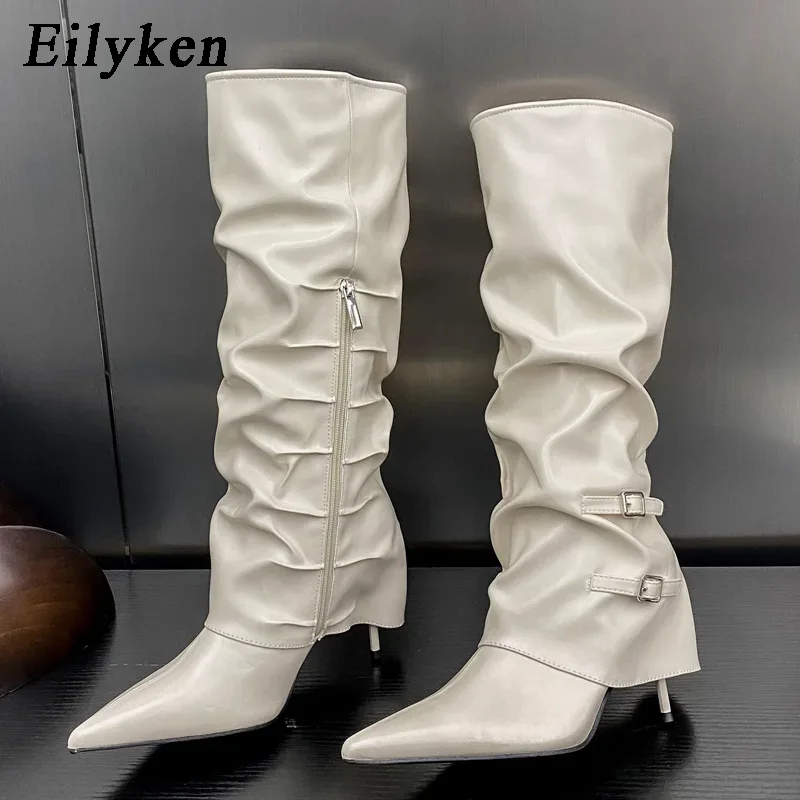 Eilyken 패션 주름 장식 버클 여성 무릎 높이 부 - Winter Fashion Women Boots 리뷰 및 가격