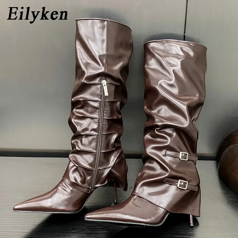 Eilyken 패션 주름 장식 버클 여성 무릎 높이 부 - Winter Fashion Women Boots 리뷰 및 가격