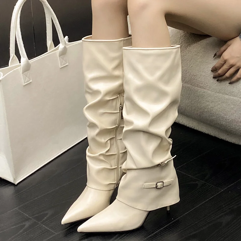 Eilyken 패션 주름 장식 버클 여성 무릎 높이 부 - Winter Fashion Women Boots 리뷰 및 가격
