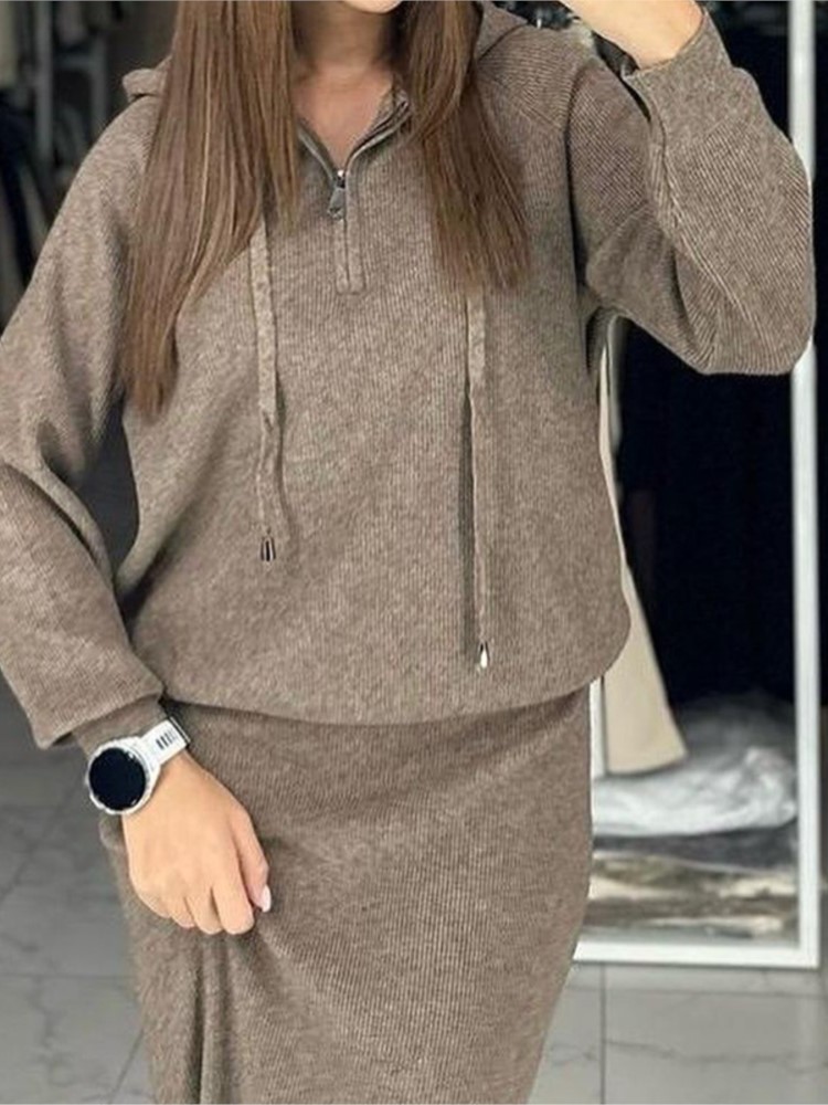 여성 패션 캐주얼 스커트 세트 가을 겨울 심플한 단색  - Women'S Fashion Sweatshirts 리뷰 및 가격