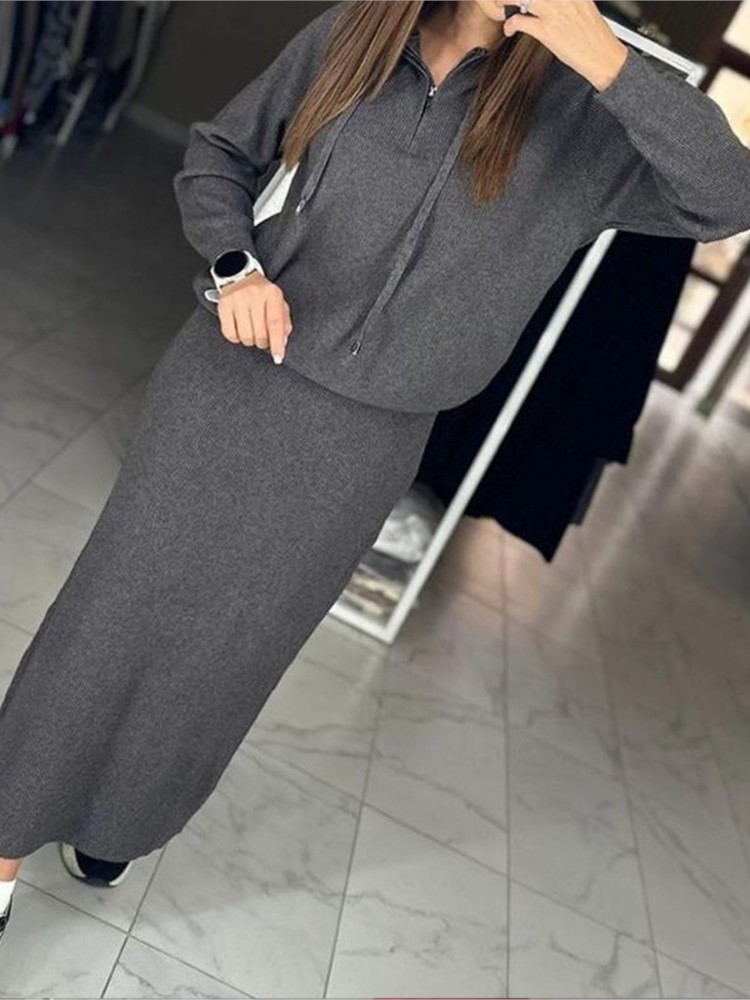 여성 패션 캐주얼 스커트 세트 가을 겨울 심플한 단색  - Women'S Fashion Sweatshirts 리뷰 및 가격