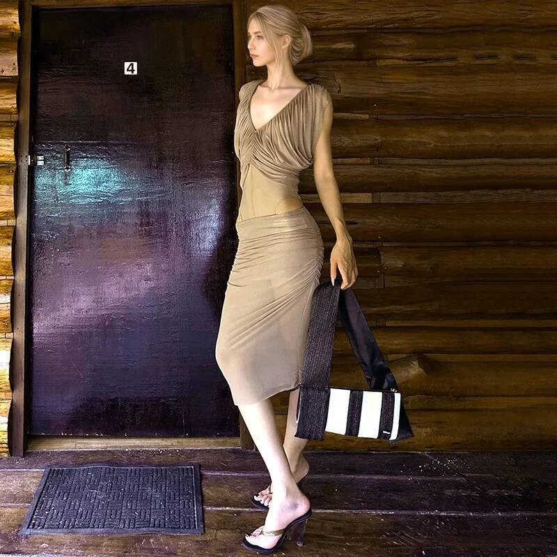 프렌치 시폰 드레스 여성 여름 슬림핏 허리 조임 주름  - Ruched Dress Mini 리뷰 및 가격