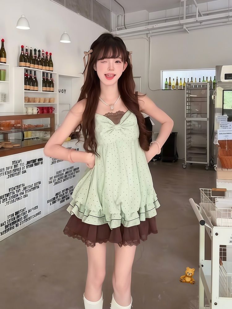 코케트 스위트 코리안 폴카 도트 캐미솔 드레스 여성용  - Ruched Dress Mini 리뷰 및 가격
