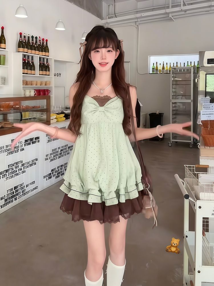 코케트 스위트 코리안 폴카 도트 캐미솔 드레스 여성용  - Ruched Dress Mini 리뷰 및 가격